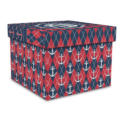 Anchors & Argyle Gift Box with Lid - Canvas Wrapped - Large (Personalized)
