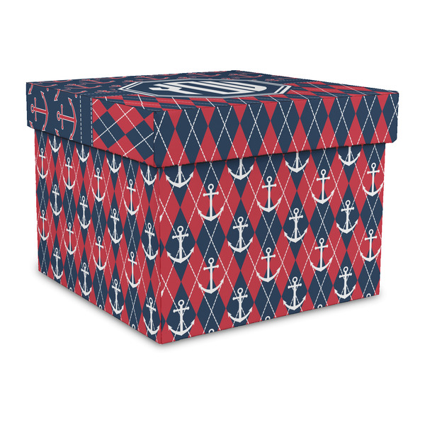 Custom Anchors & Argyle Gift Box with Lid - Canvas Wrapped - Large (Personalized)