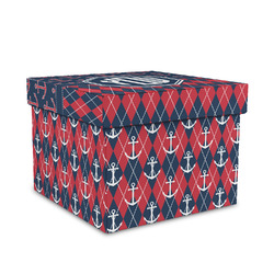 Anchors & Argyle Gift Box with Lid - Canvas Wrapped - Medium (Personalized)