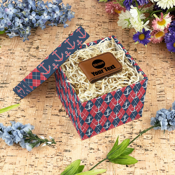 Anchors & Argyle Gift Boxes with Lid - Canvas Wrapped - Small - In Context