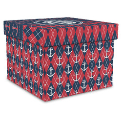Anchors & Argyle Gift Box with Lid - Canvas Wrapped - X-Large (Personalized)