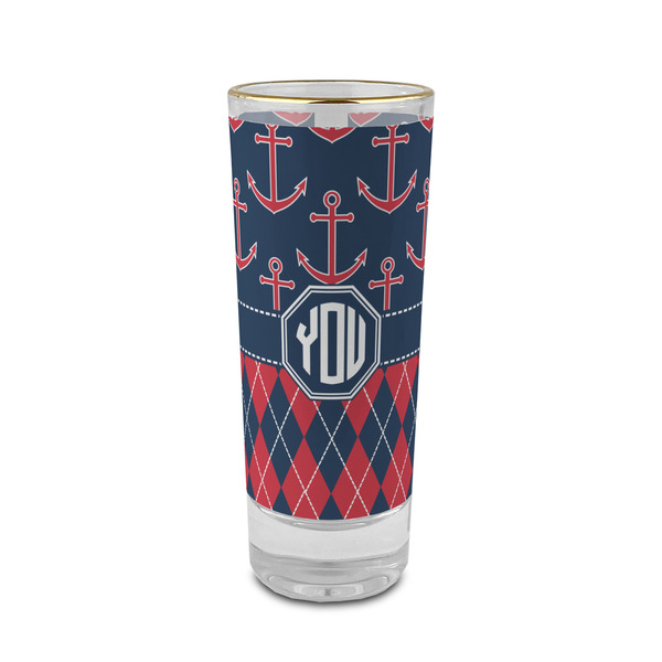 Custom Anchors & Argyle 2 oz Shot Glass - Glass with Gold Rim (Personalized)