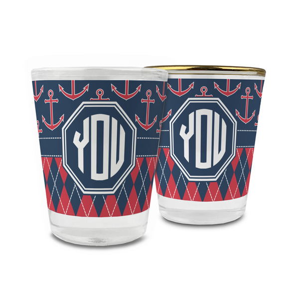 Custom Anchors & Argyle Glass Shot Glass - 1.5 oz (Personalized)