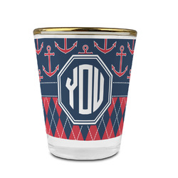 Anchors & Argyle Glass Shot Glass - 1.5 oz - with Gold Rim - Set of 4 (Personalized)