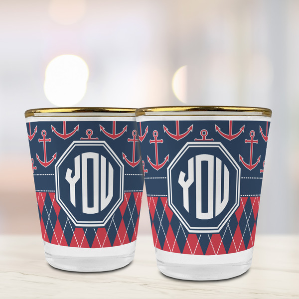 Anchors & Argyle Glass Shot Glass - with gold rim - LIFESTYLE