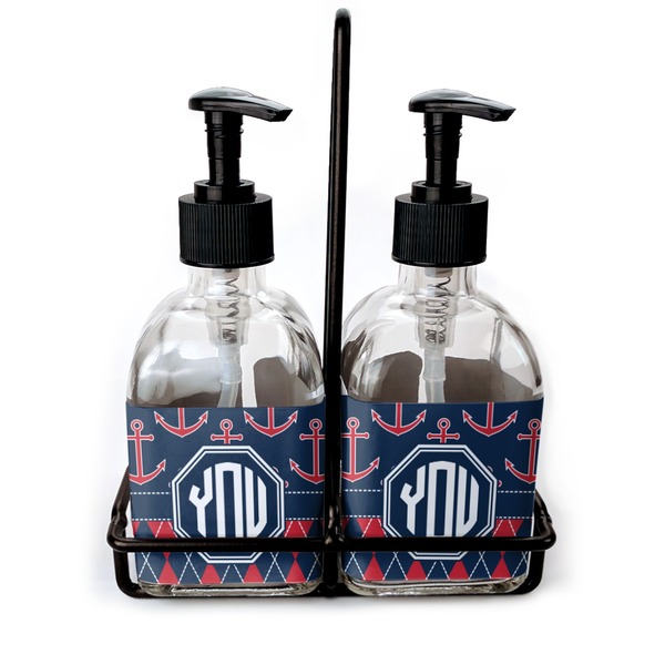 Custom Anchors & Argyle Glass Soap & Lotion Bottles (Personalized)