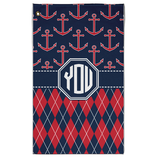 Custom Anchors & Argyle Golf Towel - Poly-Cotton Blend - Large w/ Monograms