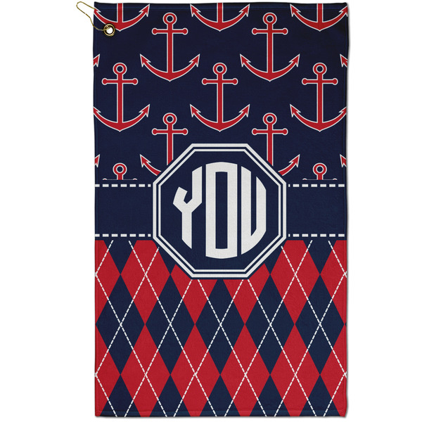 Custom Anchors & Argyle Golf Towel - Poly-Cotton Blend - Small w/ Monograms