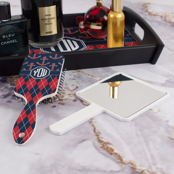 Anchors & Argyle Hair Brush - With Hand Mirror