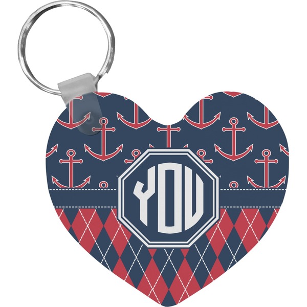 Custom Anchors & Argyle Heart Plastic Keychain w/ Monogram