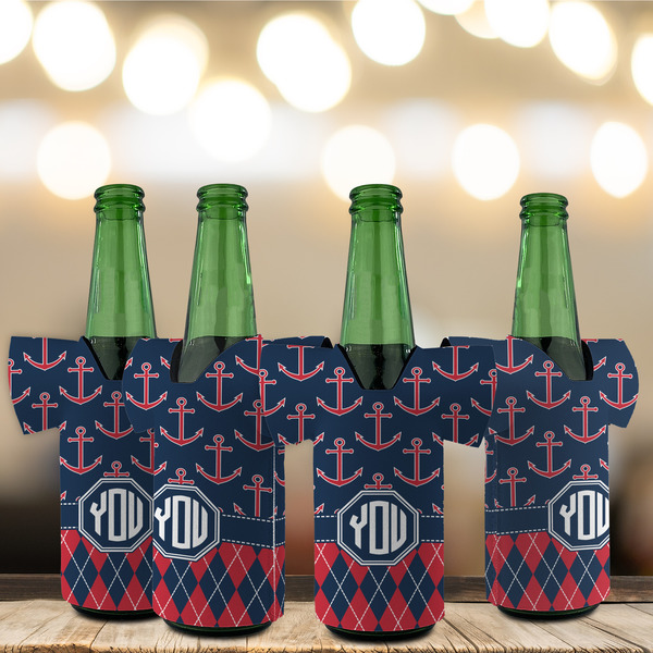Anchors & Argyle Jersey Bottle Cooler - Set of 4 - LIFESTYLE