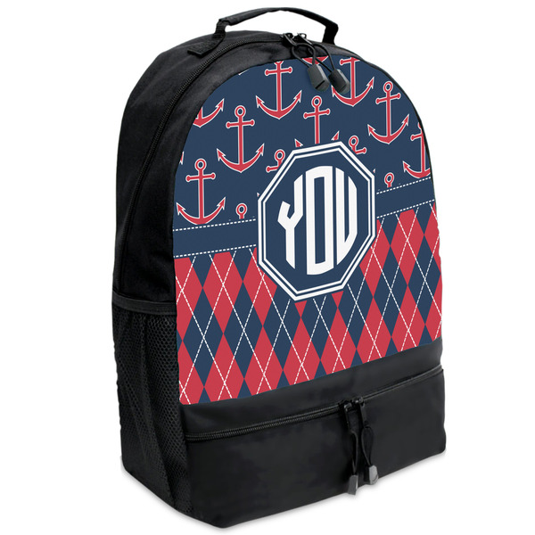 Custom Anchors & Argyle Backpacks - Black (Personalized)