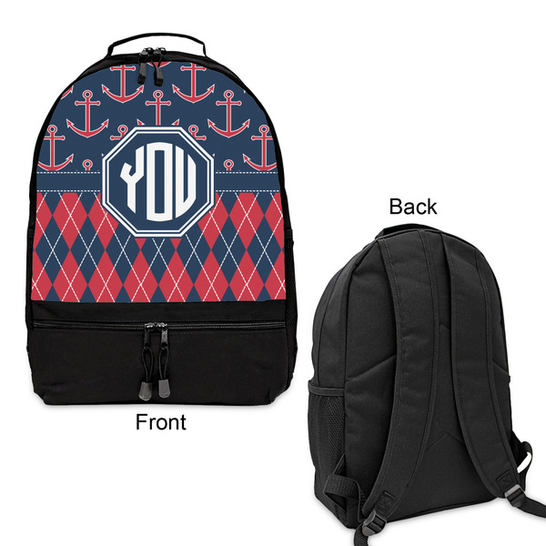 Anchors & Argyle Large Backpack - Black - Front & Back View