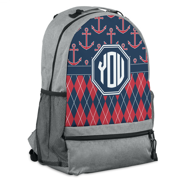 Custom Anchors & Argyle Backpack - Grey (Personalized)