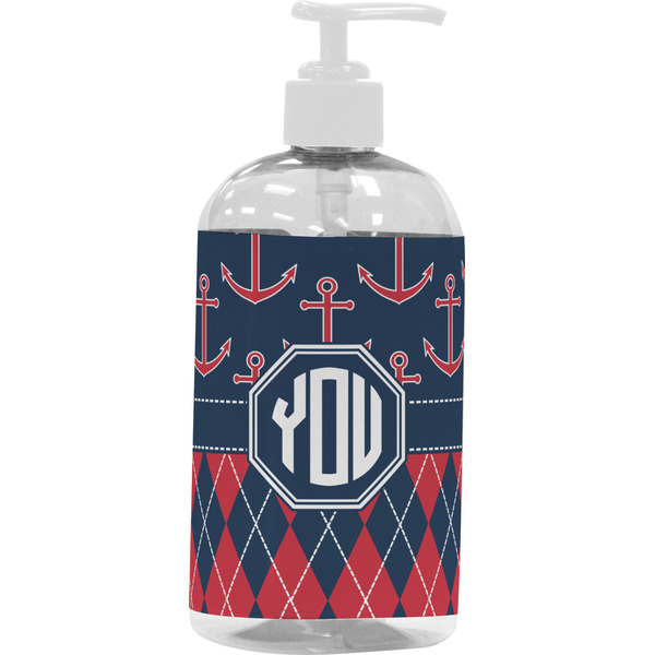 Custom Anchors & Argyle Plastic Soap / Lotion Dispenser (16 oz - Large - White) (Personalized)