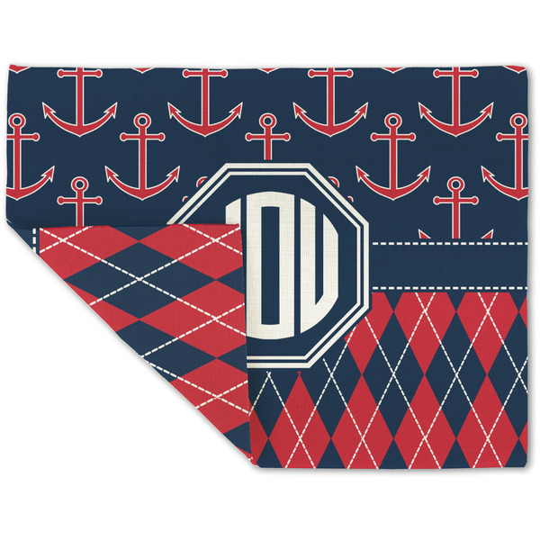 Custom Anchors & Argyle Double-Sided Linen Placemat - Single w/ Monogram