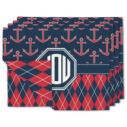 Anchors & Argyle Double-Sided Linen Placemat - Set of 4 w/ Monogram