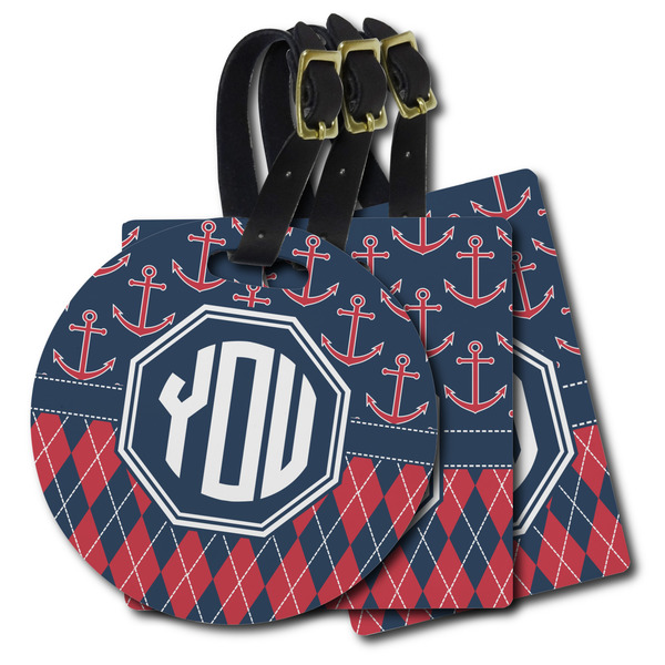Custom Anchors & Argyle Plastic Luggage Tag (Personalized)