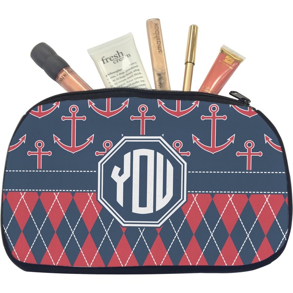 Custom Anchors & Argyle Makeup / Cosmetic Bag - Medium (Personalized)