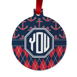 Anchors & Argyle Metal Ball Ornament - Double Sided w/ Monogram