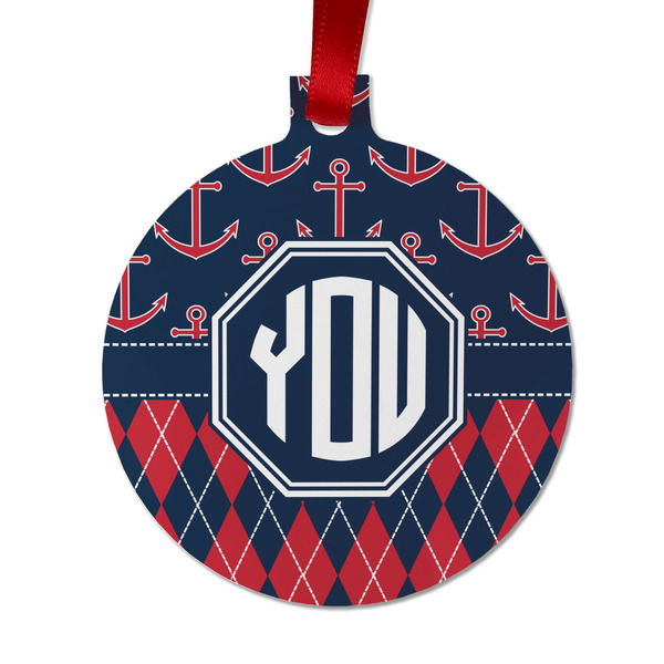 Custom Anchors & Argyle Metal Ball Ornament - Double Sided w/ Monogram