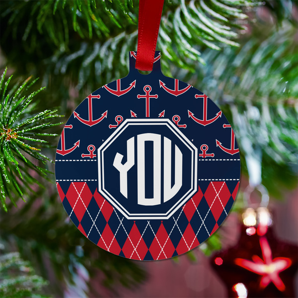 Anchors & Argyle Metal Ball Ornament - Lifestyle