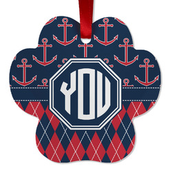 Anchors & Argyle Metal Paw Ornament - Double Sided w/ Monogram