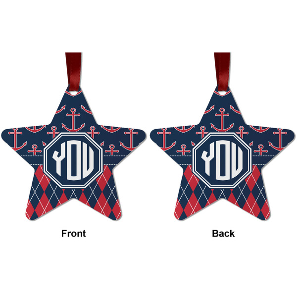 Anchors & Argyle Metal Star Ornament - Front and Back