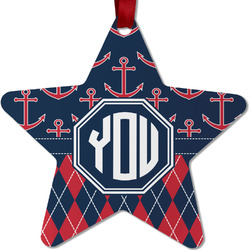 Anchors & Argyle Metal Star Ornament - Double Sided w/ Monogram