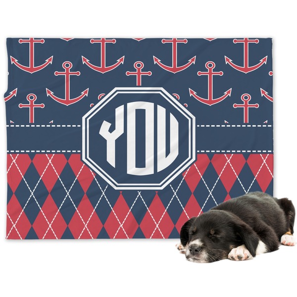 Custom Anchors & Argyle Dog Blanket - Large (Personalized)