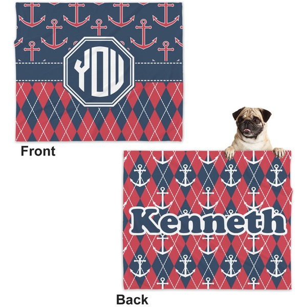 Anchors & Argyle Microfleece Dog Blanket - Large- Front & Back
