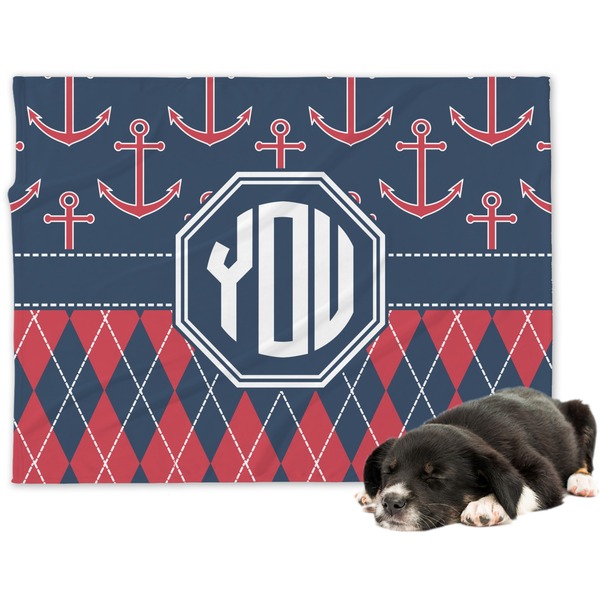 Custom Anchors & Argyle Dog Blanket (Personalized)