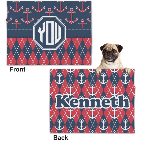 Anchors & Argyle Microfleece Dog Blanket - Regular - Front & Back