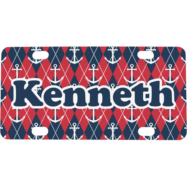 Custom Anchors & Argyle Mini / Bicycle License Plate (4 Holes) (Personalized)