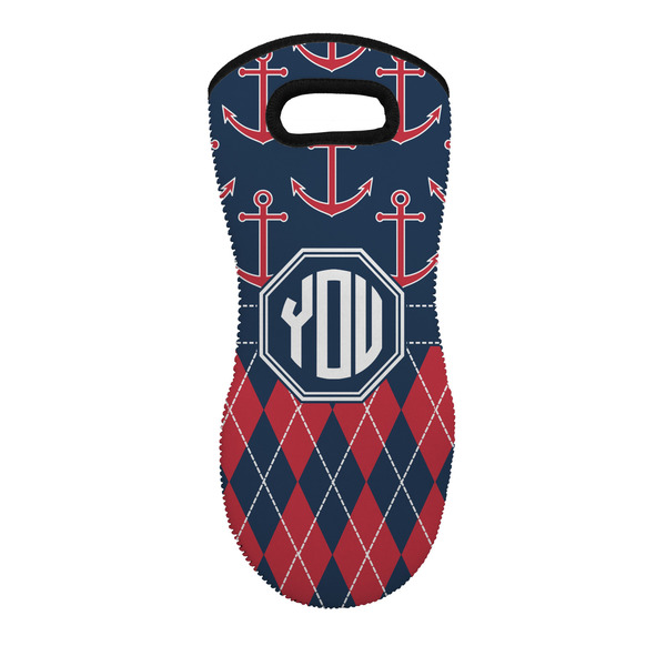 Custom Anchors & Argyle Neoprene Oven Mitt - Single w/ Monogram