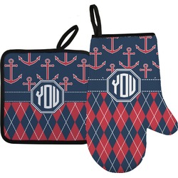 Anchors & Argyle Oven Mitt & Pot Holder Set w/ Monogram