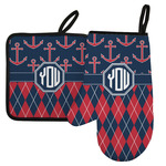 Anchors & Argyle Left Oven Mitt & Pot Holder Set w/ Monogram