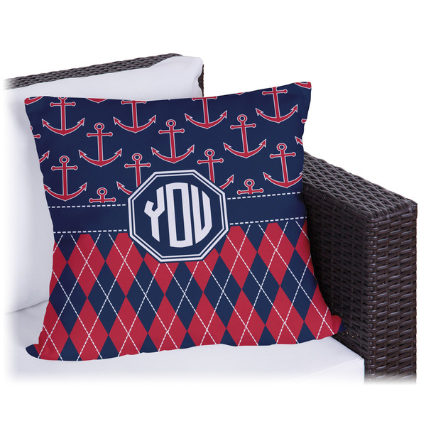 Custom Anchors & Argyle Outdoor Pillow - 18" (Personalized)