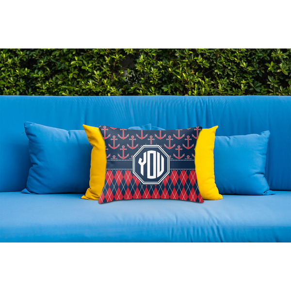 Anchors & Argyle Outdoor Throw Pillow  - LIFESTYLE (Rectangular - 20x14)
