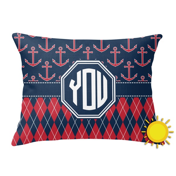 Custom Anchors & Argyle Outdoor Throw Pillow (Rectangular) (Personalized)
