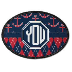 Anchors & Argyle Iron On Oval Patch w/ Monogram