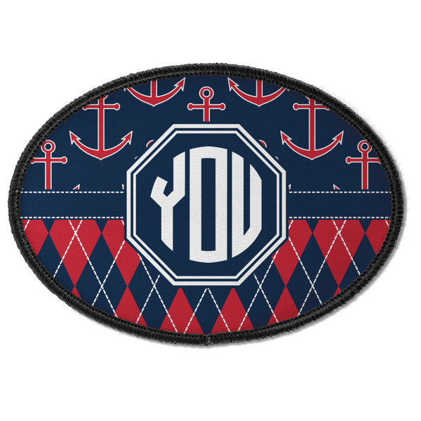 Custom Anchors & Argyle Iron On Oval Patch w/ Monogram