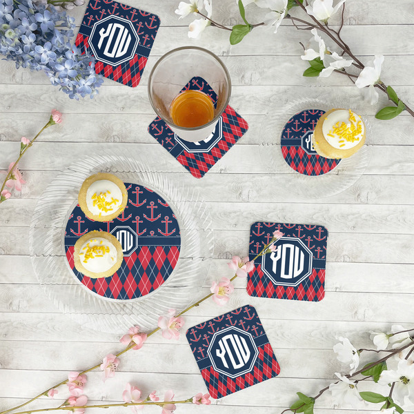 Anchors & Argyle Paper Coasters - In Context