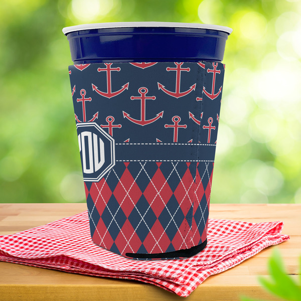 Anchors & Argyle Party Cup Sleeves - with bottom - Lifestyle