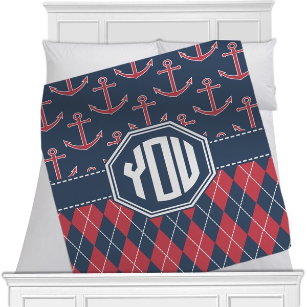 Custom Anchors & Argyle Minky Blanket - Twin / Full - 80"x60" - Double Sided (Personalized)