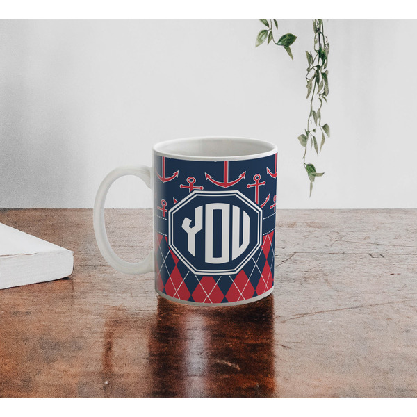 Anchors & Argyle Personalized Coffee Mug - Lifestyle