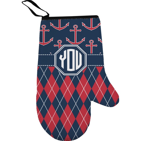 Custom Anchors & Argyle Right Oven Mitt (Personalized)