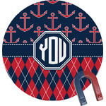 Anchors & Argyle Round Fridge Magnet (Personalized)
