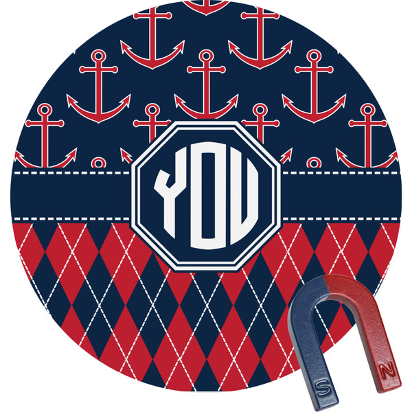 Custom Anchors & Argyle Round Fridge Magnet (Personalized)