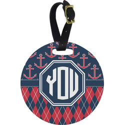 Anchors & Argyle Plastic Luggage Tag - Round (Personalized)